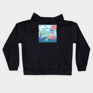 Sunbathing Mermaid on Tropical Island Beach Mid-Century Modern Inspired Kids Hoodie